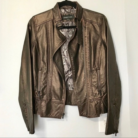 Black Rivet Jackets & Blazers - Copper Metallic Faux Leather Jacket
